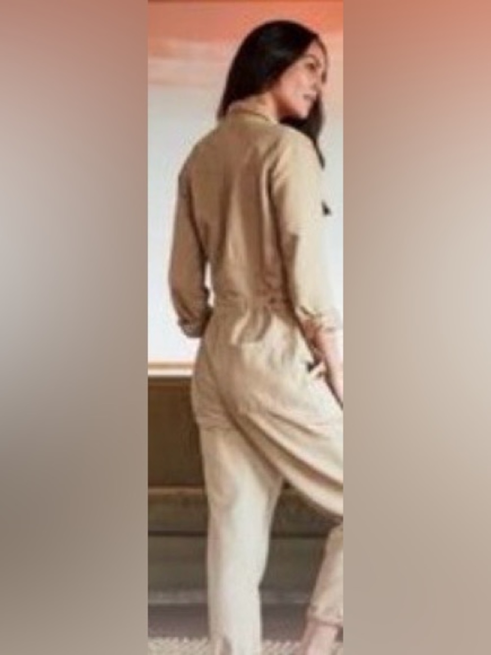 Outerknown Cream Long-Sleeve Utility Jumpsuit